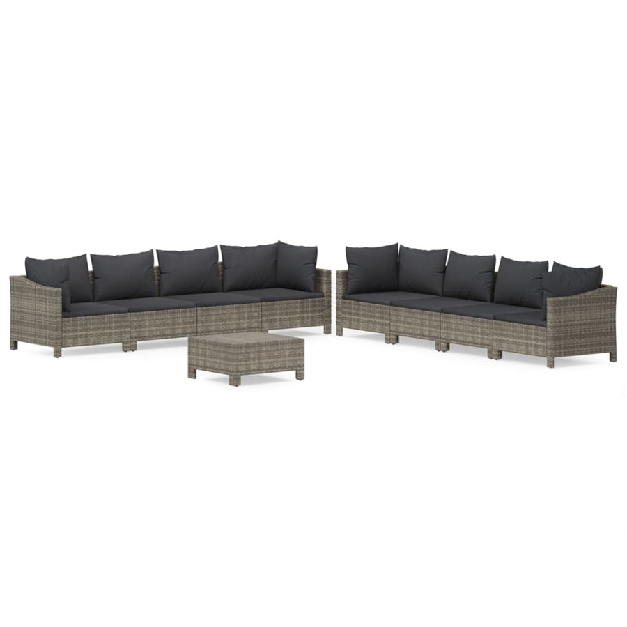 -Delige Loungeset Met Kussens Poly Rattan Grijs 9
