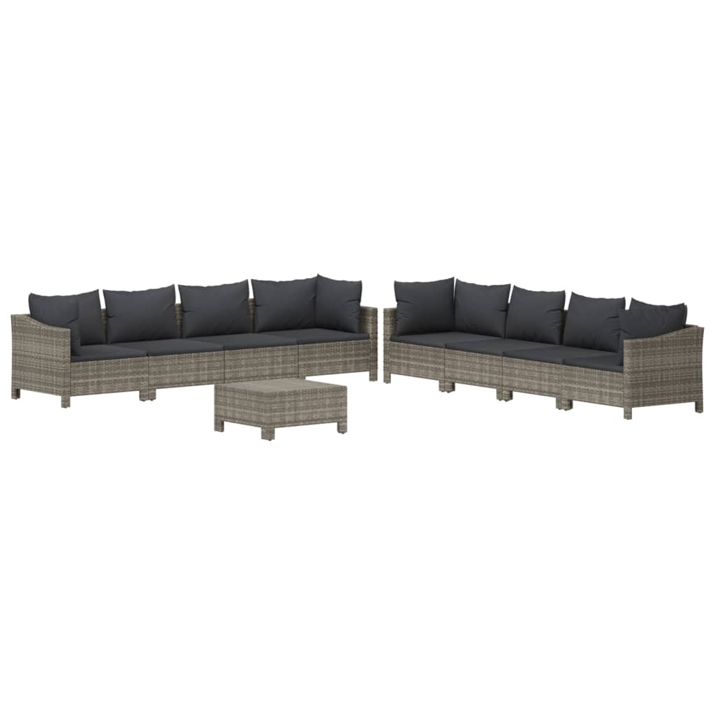 -Delige Loungeset Met Kussens Poly Rattan Grijs 9