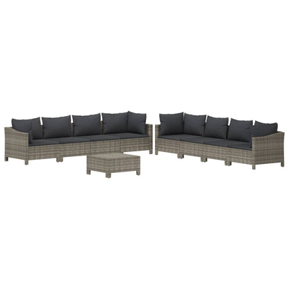 -Delige Loungeset Met Kussens Poly Rattan Grijs 9