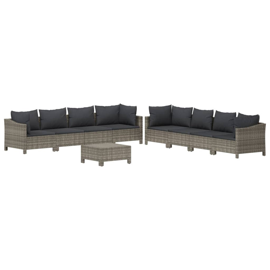 -Delige Loungeset Met Kussens Poly Rattan Grijs 9