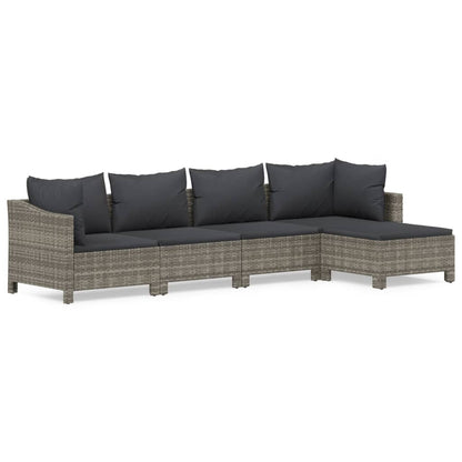 -Delige Loungeset Met Kussens Poly Rattan Grijs 5