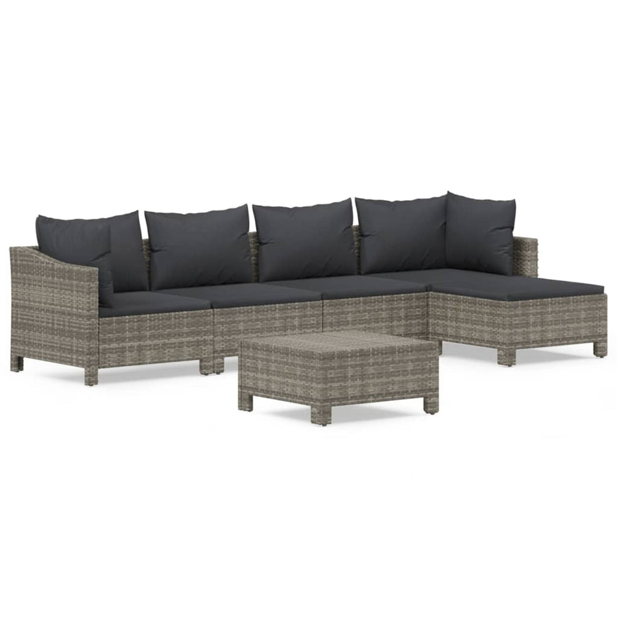 -Delige Loungeset Met Kussens Poly Rattan Grijs 6