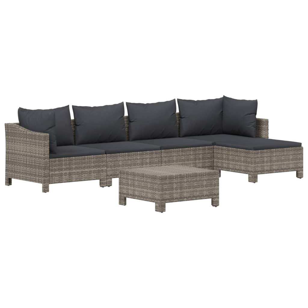 -Delige Loungeset Met Kussens Poly Rattan Grijs 6