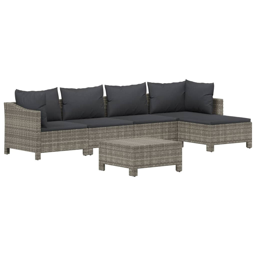 -Delige Loungeset Met Kussens Poly Rattan Grijs 6