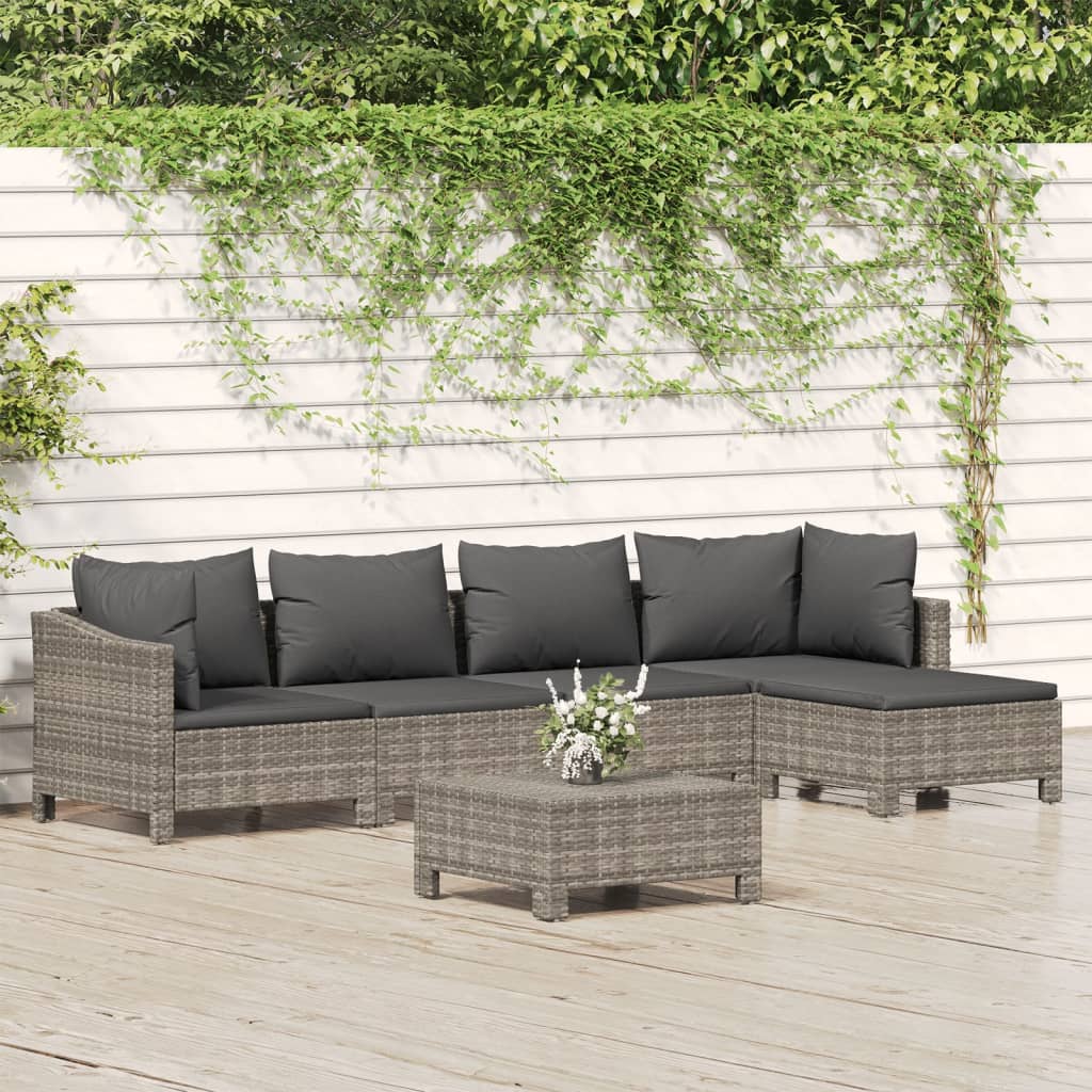 -Delige Loungeset Met Kussens Poly Rattan Grijs 6