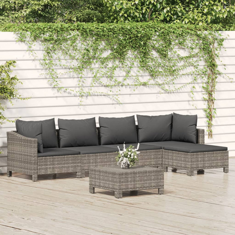 -Delige Loungeset Met Kussens Poly Rattan Grijs 6