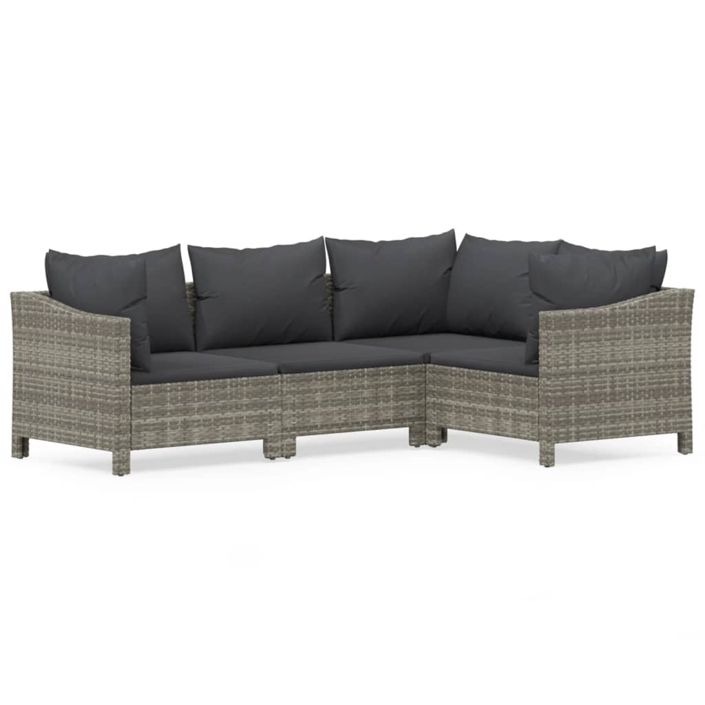 4-Delige Loungeset Met Kussens Poly Rattan Grijs 2x Fauteuil + hoek + midden