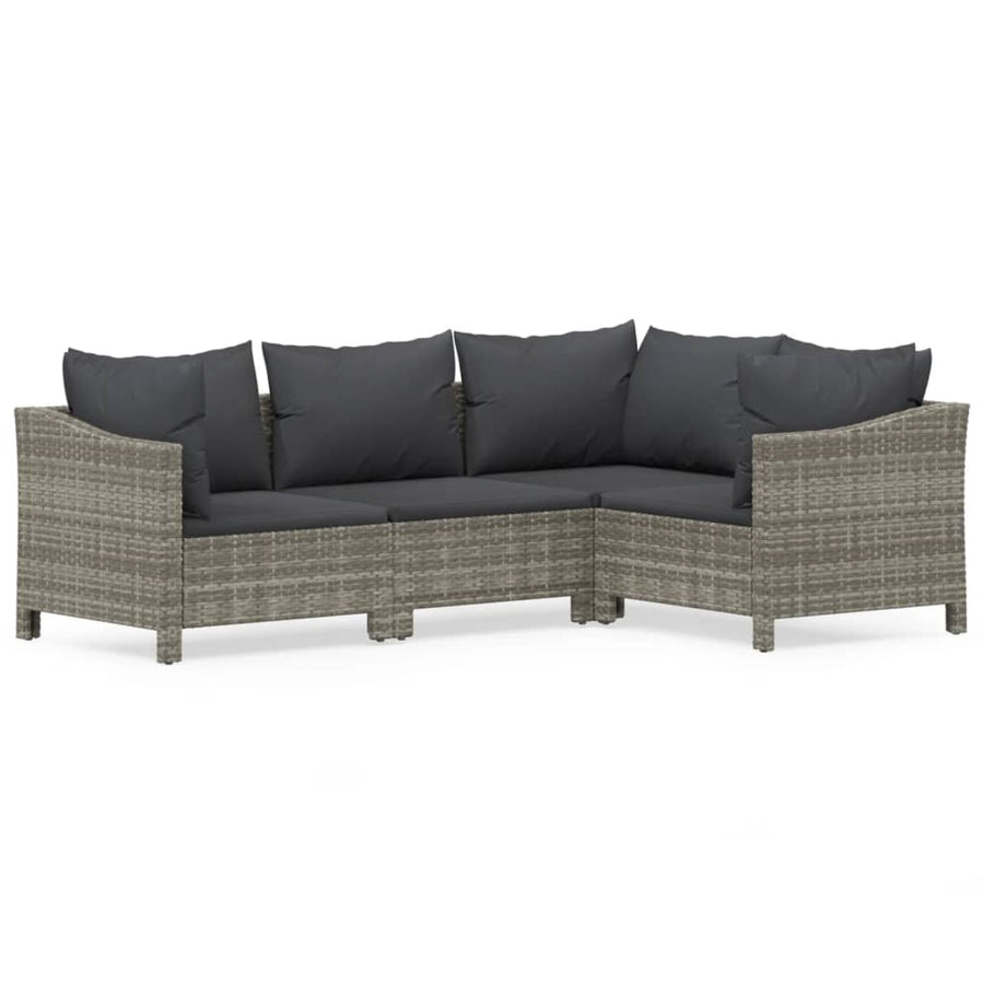 4-Delige Loungeset Met Kussens Poly Rattan Grijs 2x Fauteuil + hoek + midden