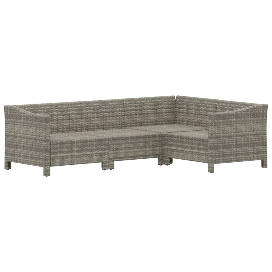 4-Delige Loungeset Met Kussens Poly Rattan Grijs 2x Fauteuil + hoek + midden
