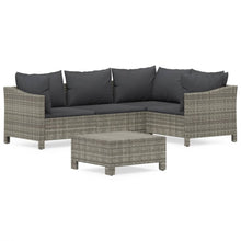 5-Delige Loungeset Met Kussens Poly Rattan Grijs 2x armchair + corner + middle + footrest