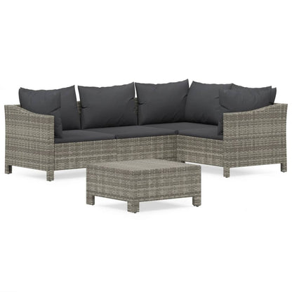 5-Delige Loungeset Met Kussens Poly Rattan Grijs 2x armchair + corner + middle + footrest