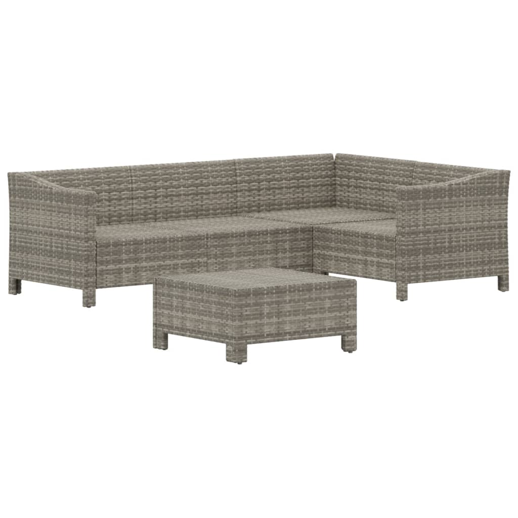 5-Delige Loungeset Met Kussens Poly Rattan Grijs 2x armchair + corner + middle + footrest