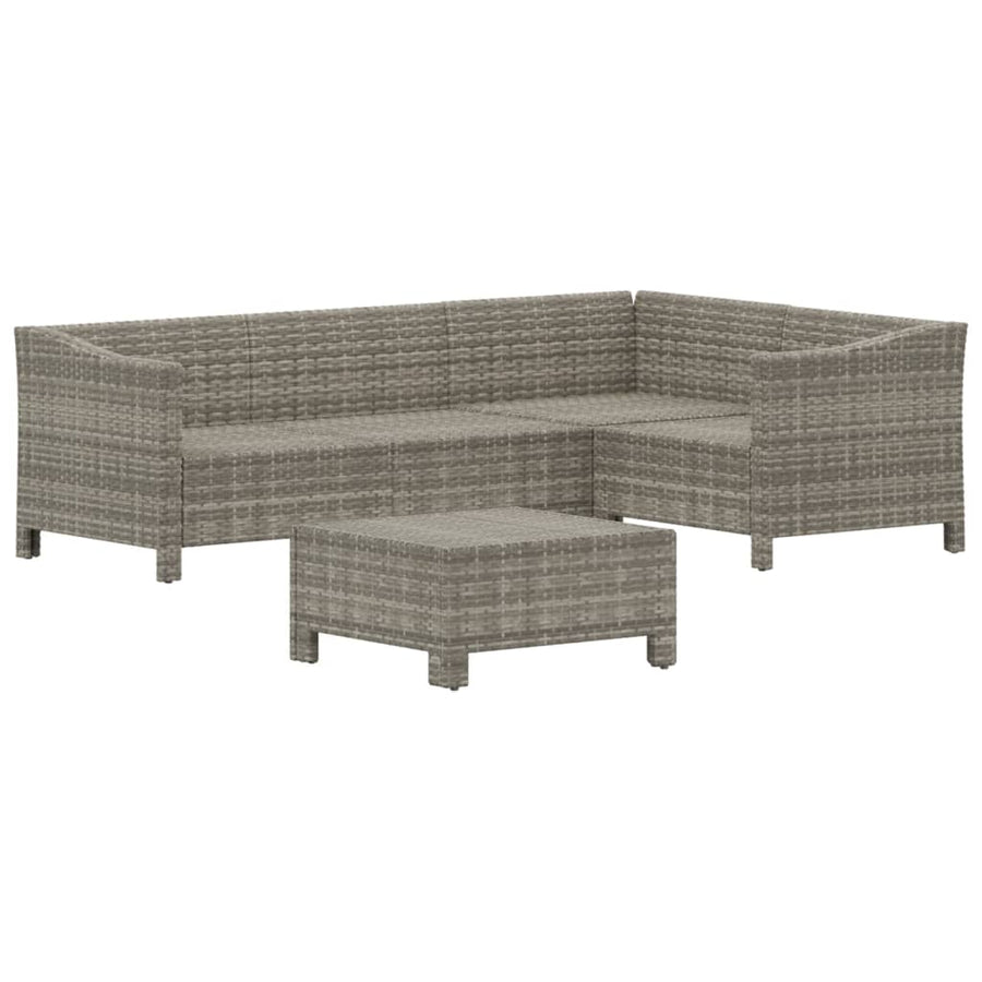 5-Delige Loungeset Met Kussens Poly Rattan Grijs 2x armchair + corner + middle + footrest