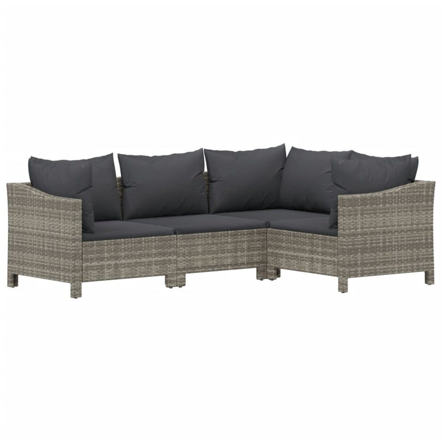 5-Delige Loungeset Met Kussens Poly Rattan Grijs 2x armchair + corner + middle + footrest