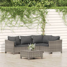 5-Delige Loungeset Met Kussens Poly Rattan Grijs 2x armchair + corner + middle + footrest