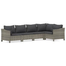 5-Delige Loungeset Met Kussens Poly Rattan Grijs 2x armchair + corner + 2x middle