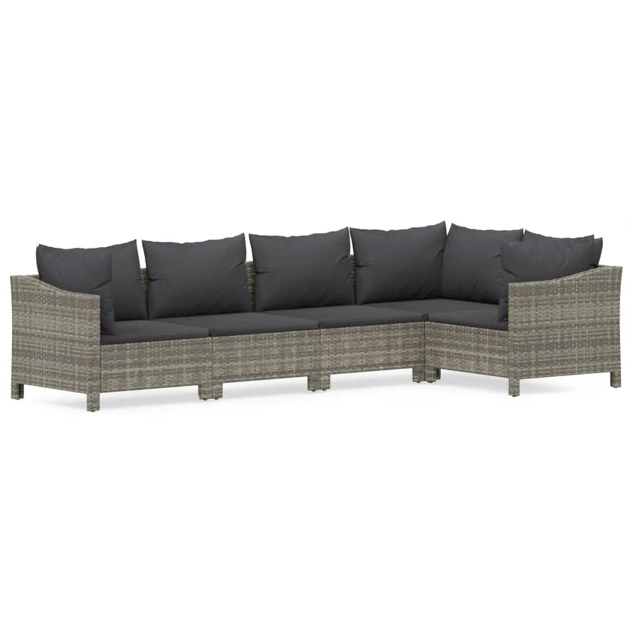 5-Delige Loungeset Met Kussens Poly Rattan Grijs 2x armchair + corner + 2x middle