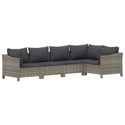 5-Delige Loungeset Met Kussens Poly Rattan Grijs 2x armchair + corner + 2x middle