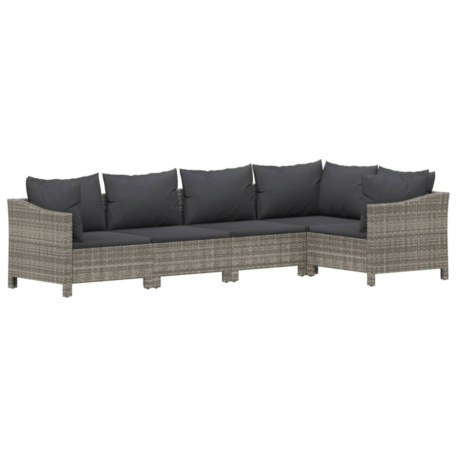 5-Delige Loungeset Met Kussens Poly Rattan Grijs 2x armchair + corner + 2x middle