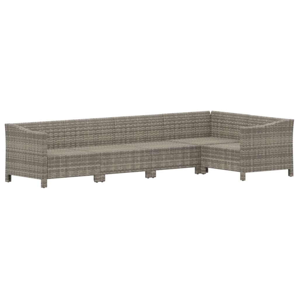 5-Delige Loungeset Met Kussens Poly Rattan Grijs 2x armchair + corner + 2x middle