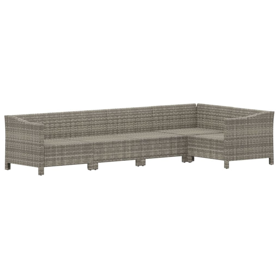 5-Delige Loungeset Met Kussens Poly Rattan Grijs 2x armchair + corner + 2x middle