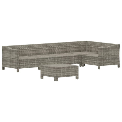 6-Delige Loungeset Met Kussens Poly Rattan Grijs 2x Fauteuil + hoek +2x midden + voetensteun