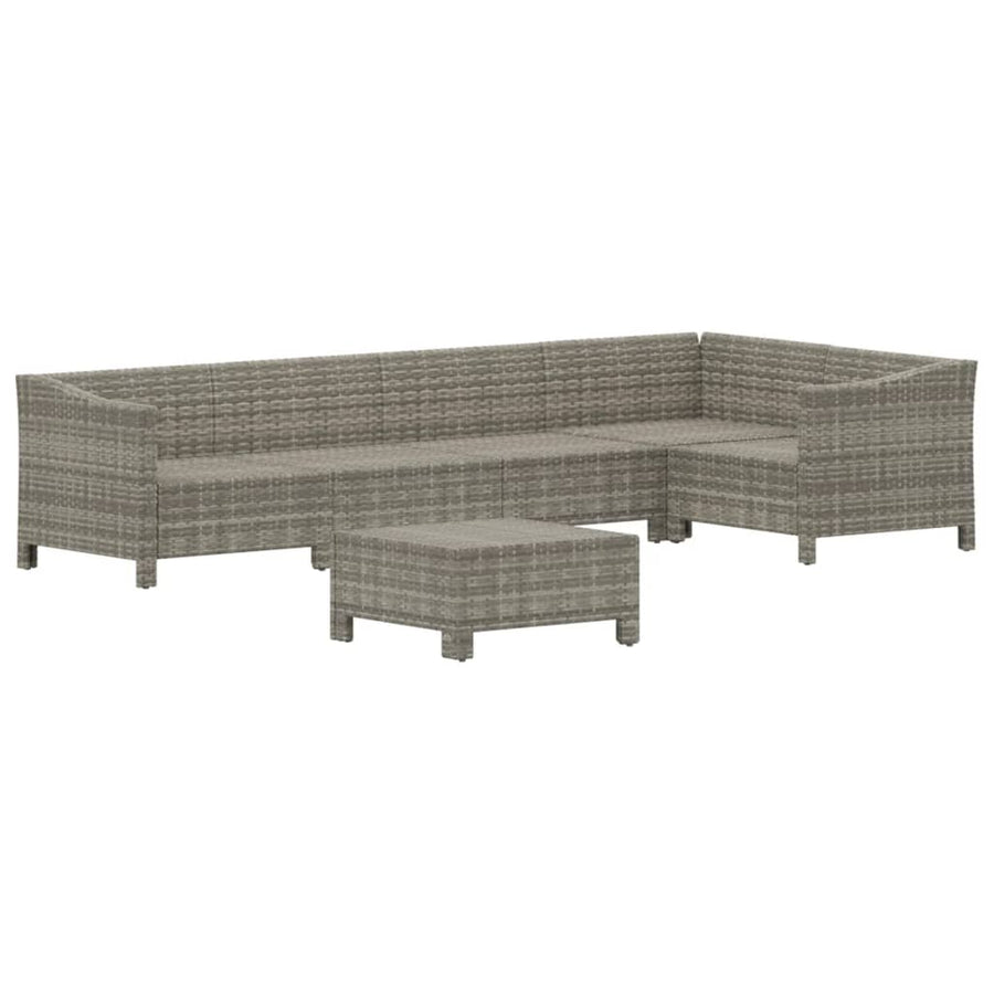 6-Delige Loungeset Met Kussens Poly Rattan Grijs 2x Fauteuil + hoek +2x midden + voetensteun