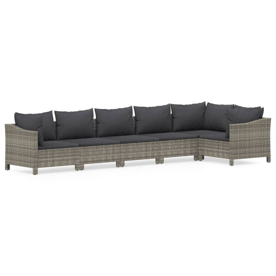 6-Delige Loungeset Met Kussens Poly Rattan Grijs 2x armchair + corner + 3x middle