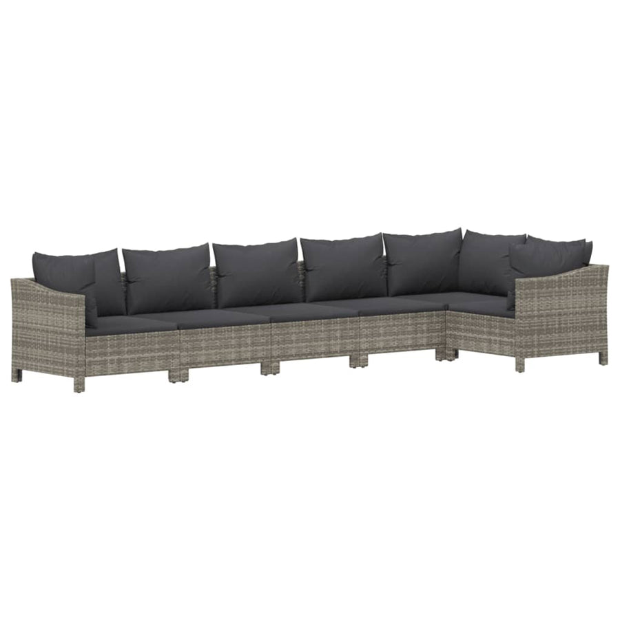 6-Delige Loungeset Met Kussens Poly Rattan Grijs 2x armchair + corner + 3x middle