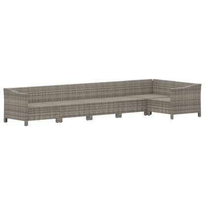 6-Delige Loungeset Met Kussens Poly Rattan Grijs 2x armchair + corner + 3x middle