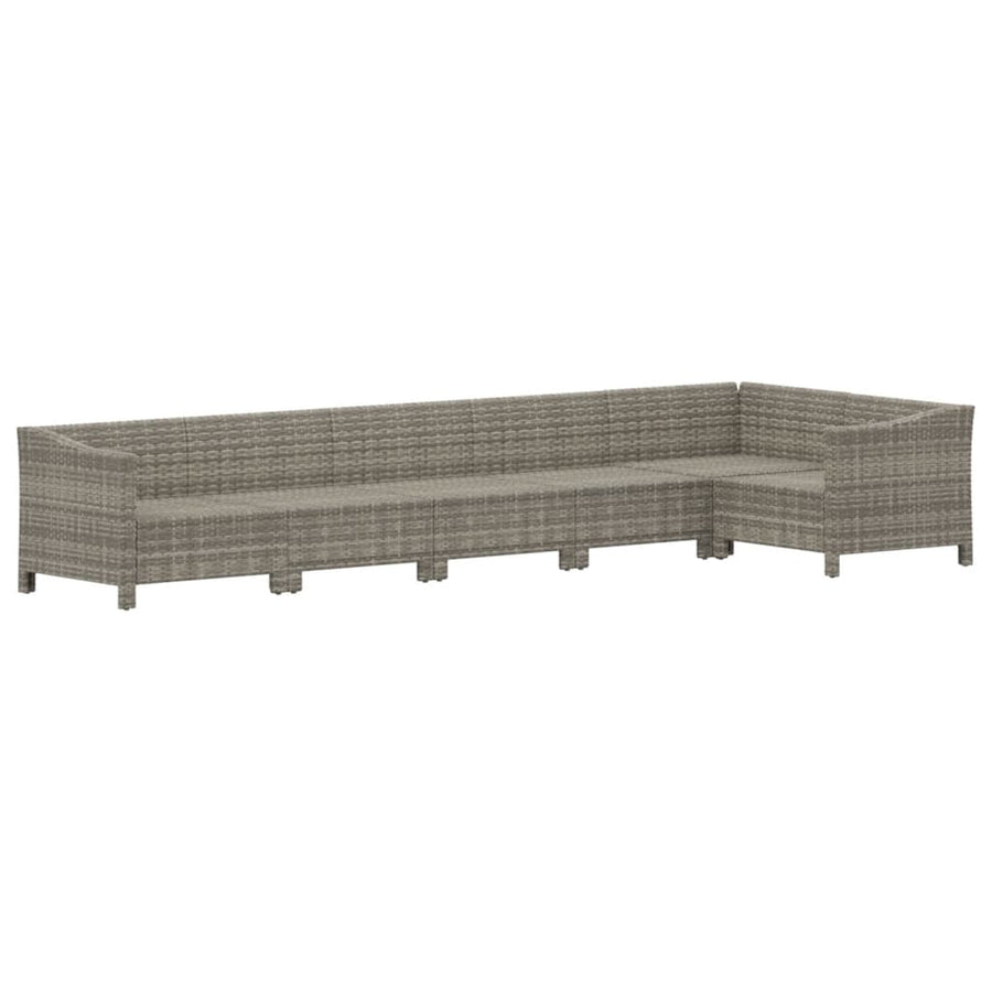 6-Delige Loungeset Met Kussens Poly Rattan Grijs 2x armchair + corner + 3x middle