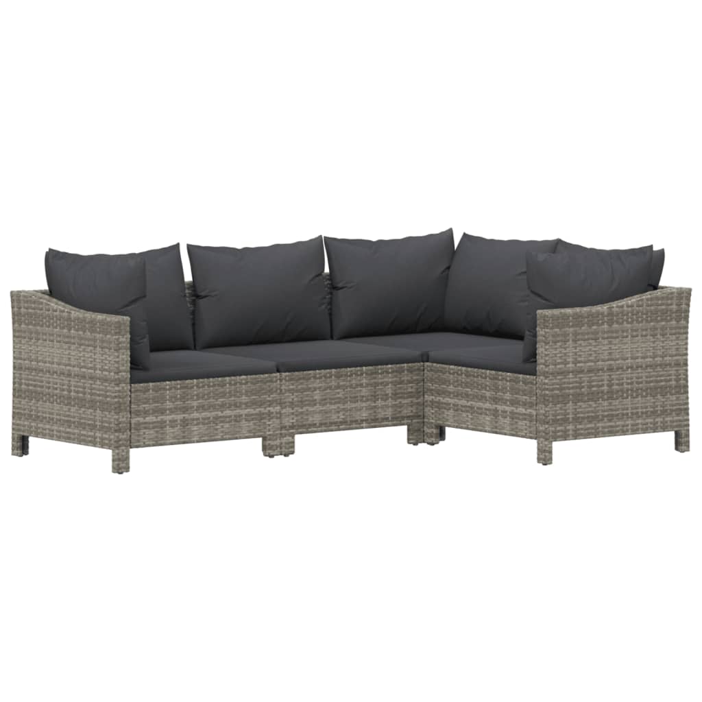 6-Delige Loungeset Met Kussens Poly Rattan Grijs 2x armchair + corner + 3x middle