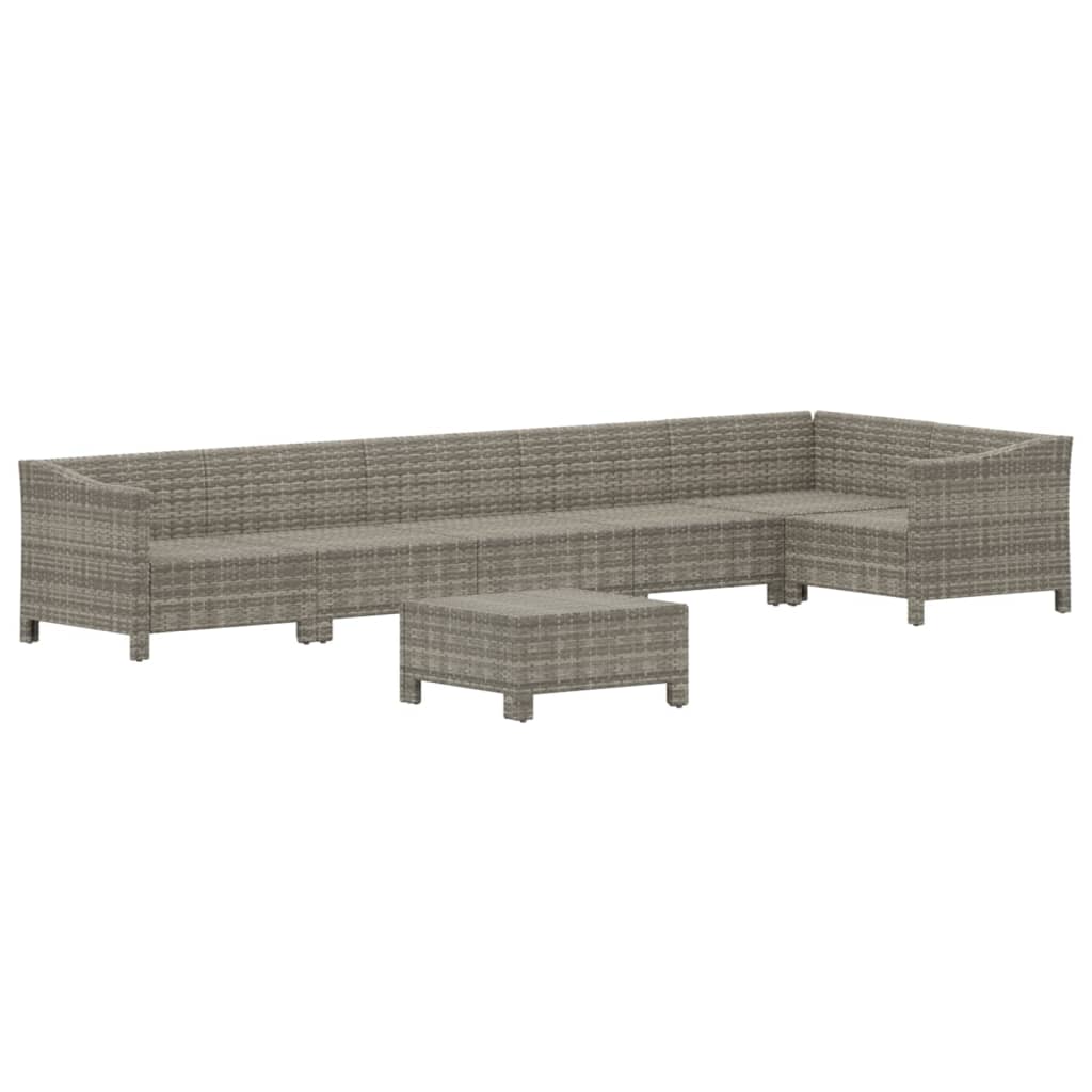 7-Delige Loungeset Met Kussens Poly Rattan Grijs 2x Fauteuil + hoek +3x midden + voetensteun