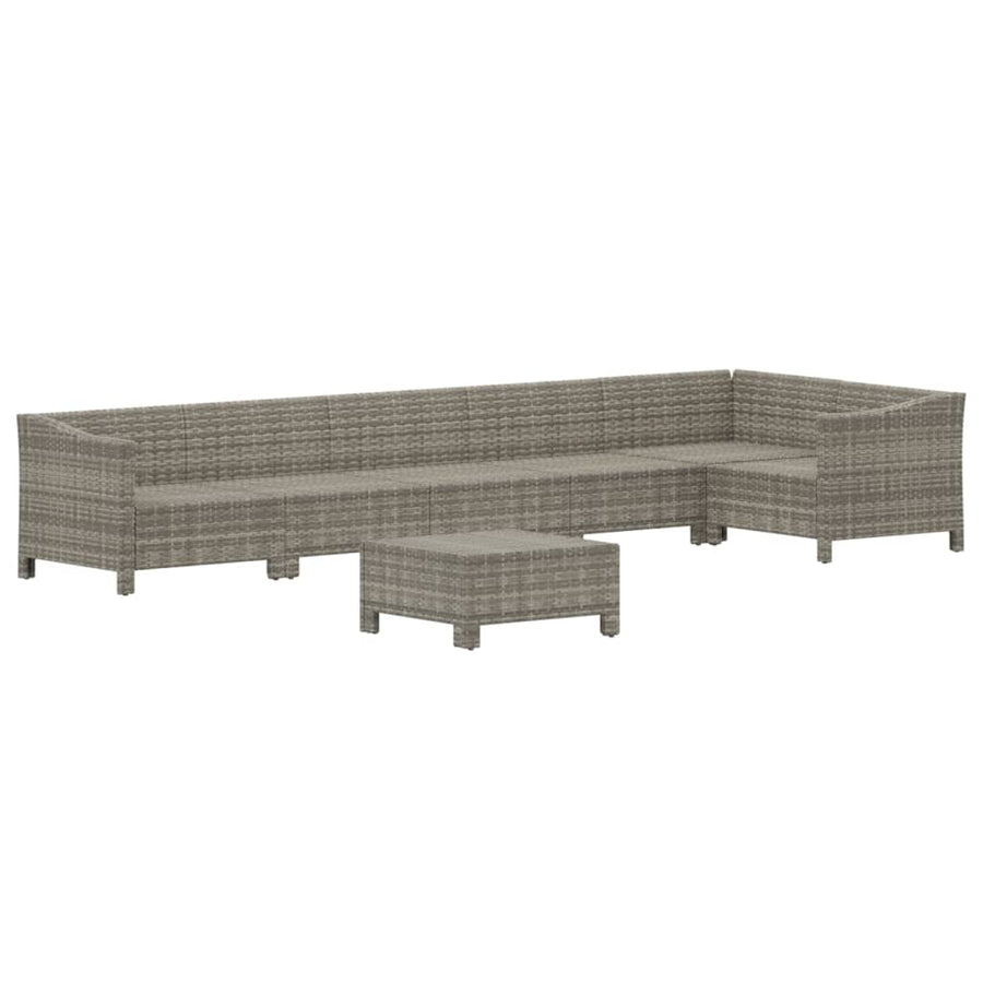 7-Delige Loungeset Met Kussens Poly Rattan Grijs 2x Fauteuil + hoek +3x midden + voetensteun