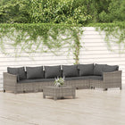 7-Delige Loungeset Met Kussens Poly Rattan Grijs 2x Fauteuil + hoek +3x midden + voetensteun