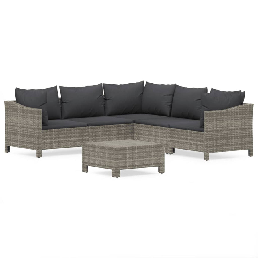 6-Delige Loungeset Met Kussens Poly Rattan Grijs 5