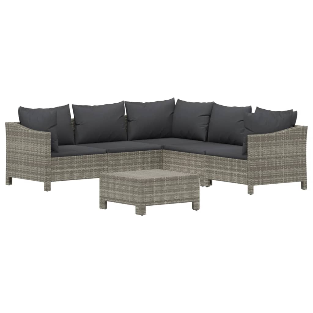 6-Delige Loungeset Met Kussens Poly Rattan Grijs 5
