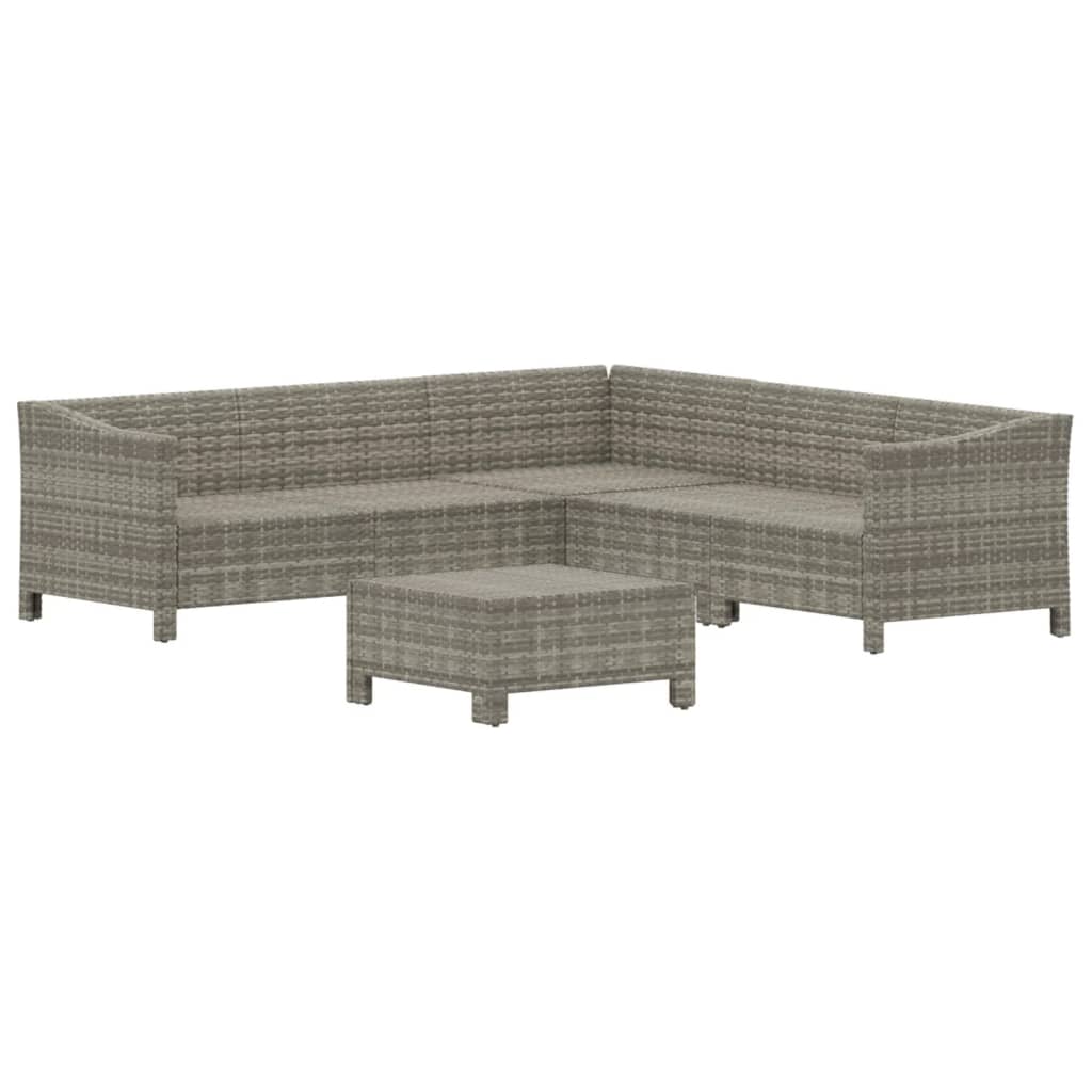 6-Delige Loungeset Met Kussens Poly Rattan Grijs 5