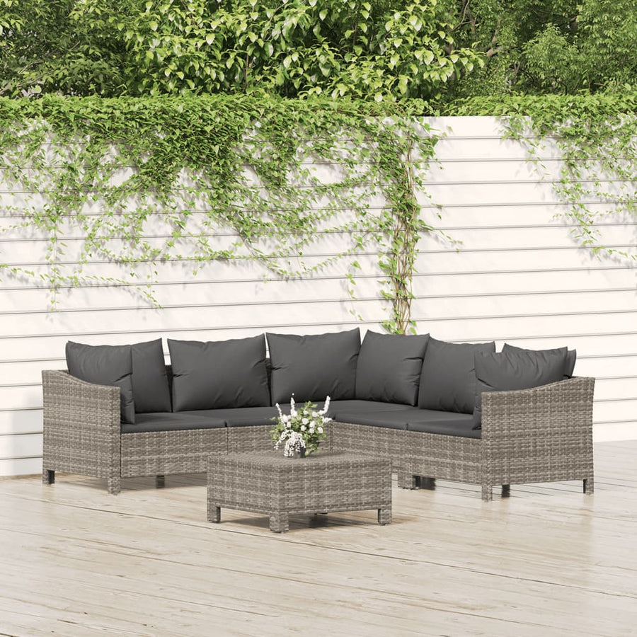 6-Delige Loungeset Met Kussens Poly Rattan Grijs 5