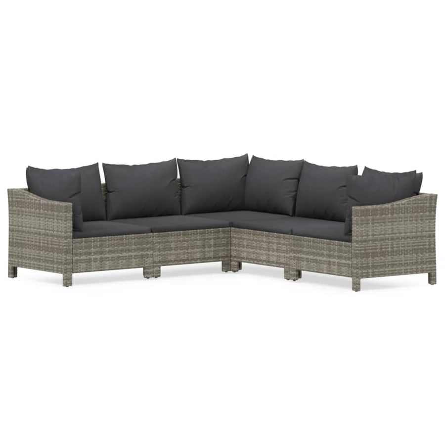 5-Delige Loungeset Met Kussens Poly Rattan Grijs 6