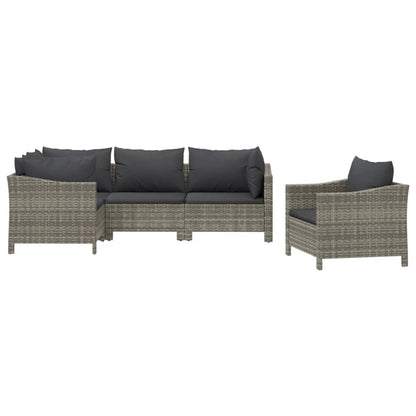 5-Delige Loungeset Met Kussens Poly Rattan Grijs 3x armchair + corner + middle