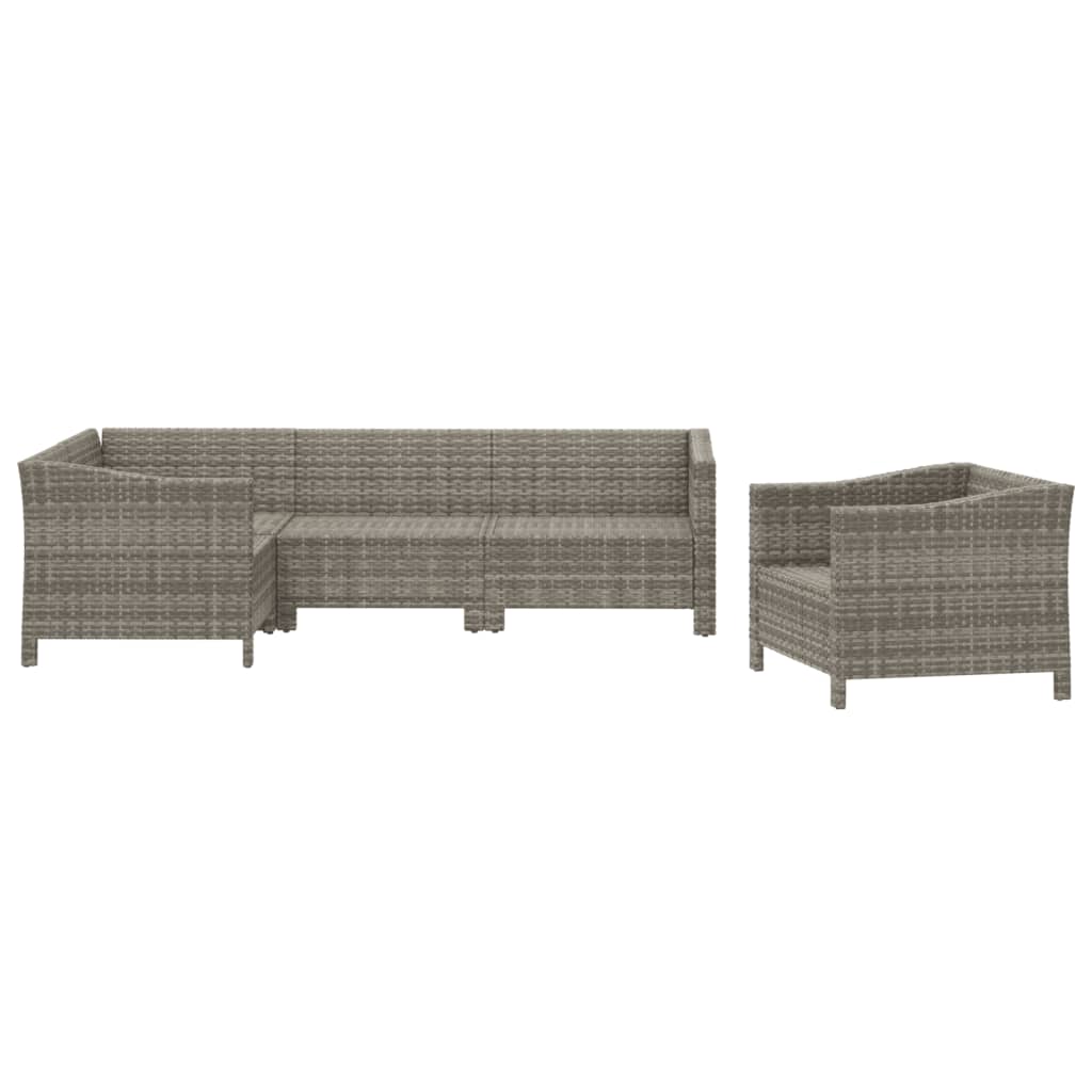 5-Delige Loungeset Met Kussens Poly Rattan Grijs 3x armchair + corner + middle