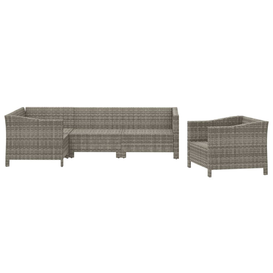 5-Delige Loungeset Met Kussens Poly Rattan Grijs 3x armchair + corner + middle