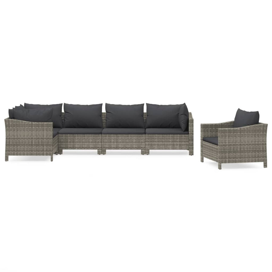 6-Delige Loungeset Met Kussens Poly Rattan Grijs 3x armchair + corner + 2x middle