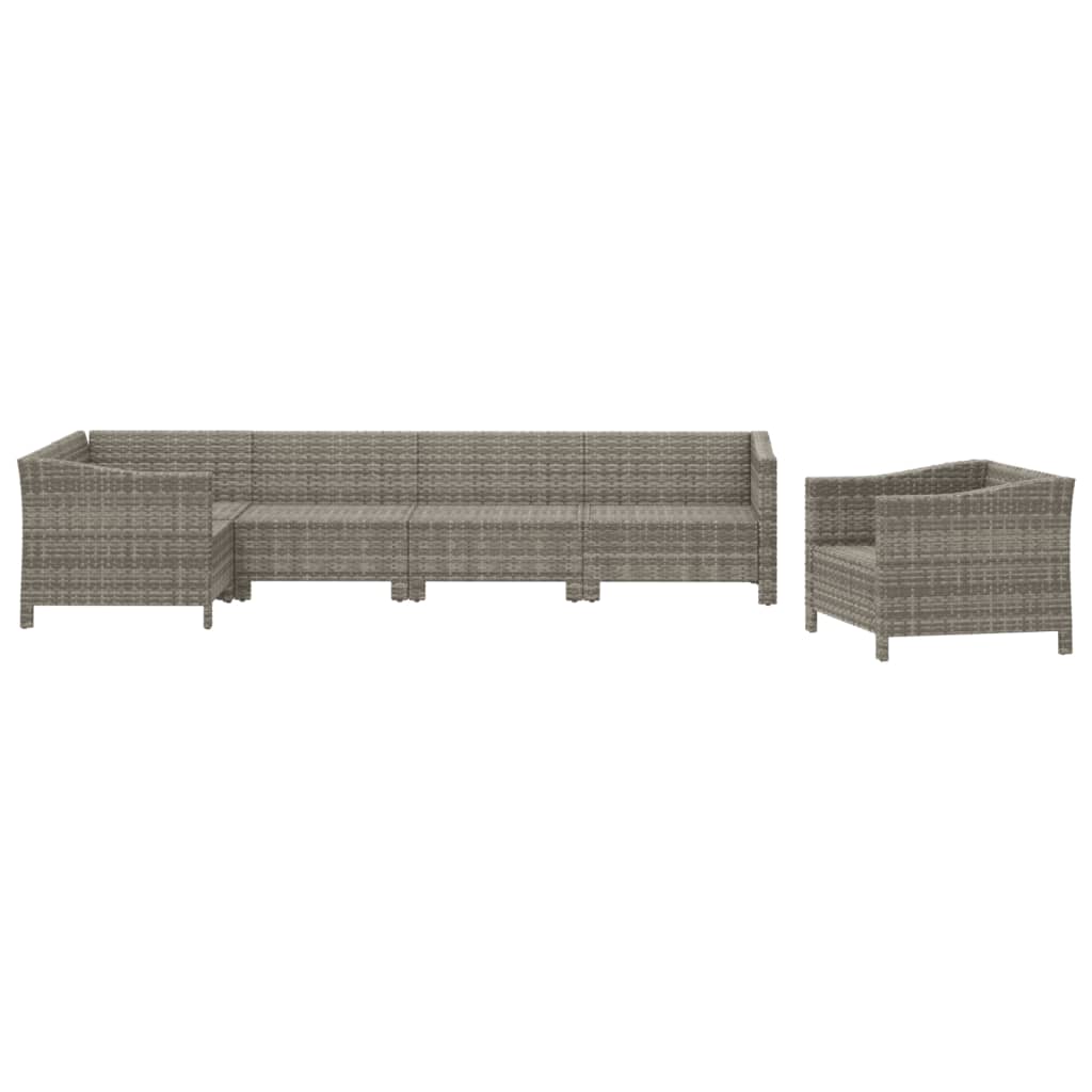 6-Delige Loungeset Met Kussens Poly Rattan Grijs 3x armchair + corner + 2x middle