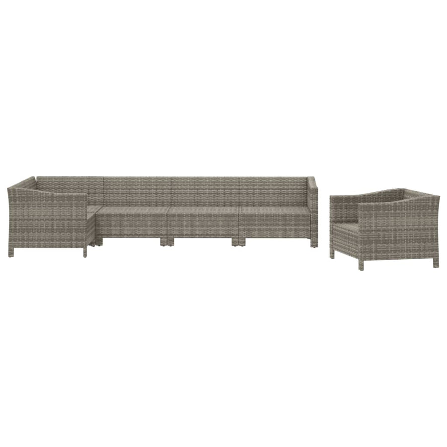 6-Delige Loungeset Met Kussens Poly Rattan Grijs 3x armchair + corner + 2x middle