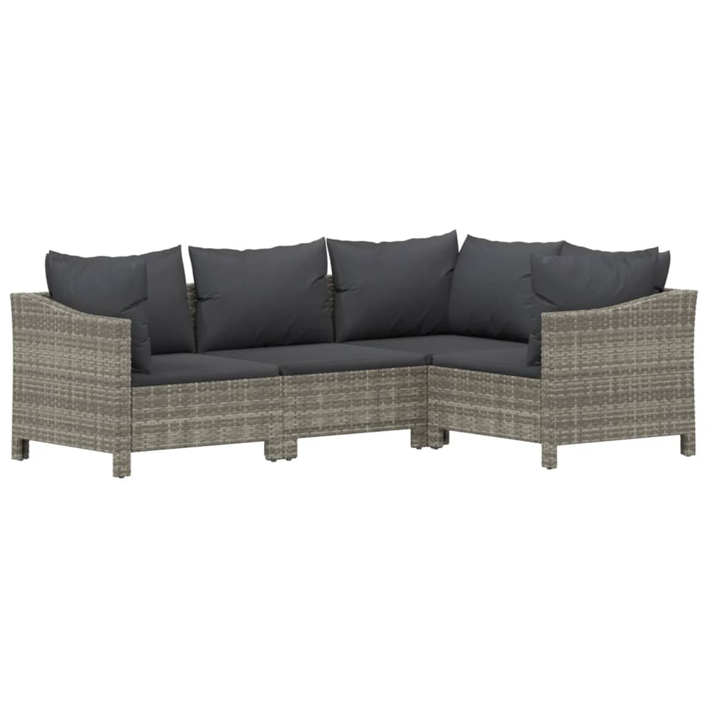 6-Delige Loungeset Met Kussens Poly Rattan Grijs 3x armchair + corner + 2x middle