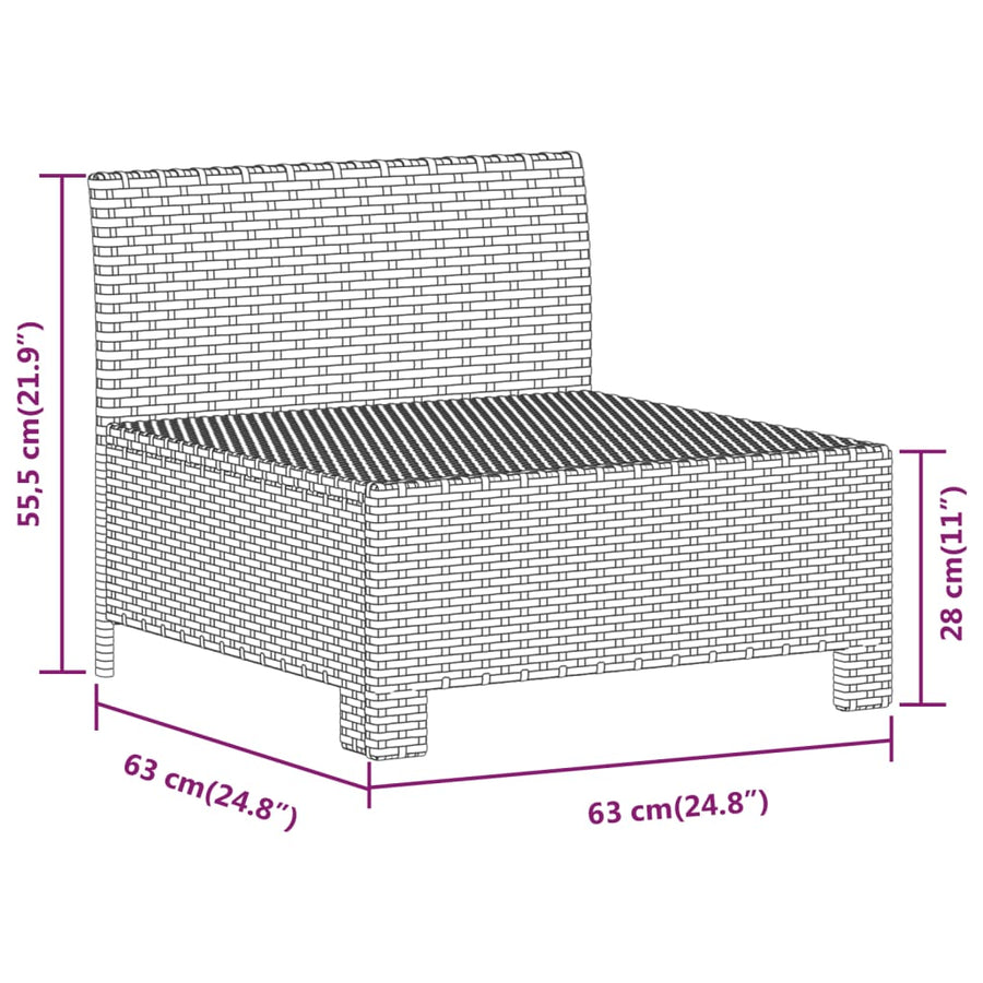 6-Delige Loungeset Met Kussens Poly Rattan Grijs 3x armchair + corner + 2x middle