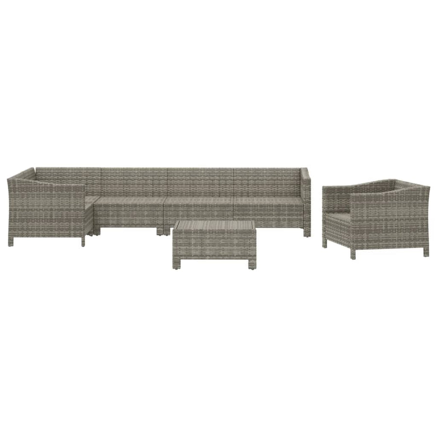 7-Delige Loungeset Met Kussens Poly Rattan Grijs 3x armchair + corner + 2x middle + footrest