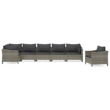 7-Delige Loungeset Met Kussens Poly Rattan Grijs 3x armchair + corner + 3x middle